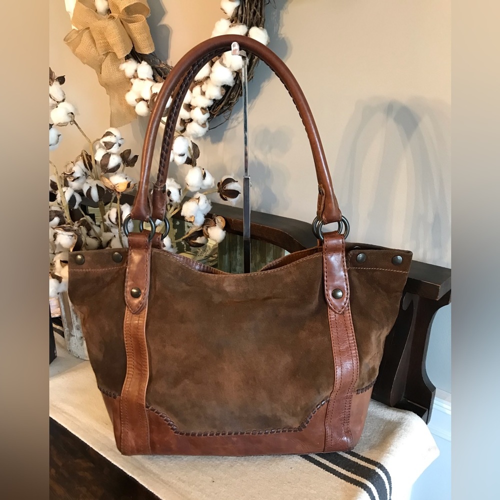 Frye Brown Suede and Leather Shoulder Tote - Picture 10 of 14